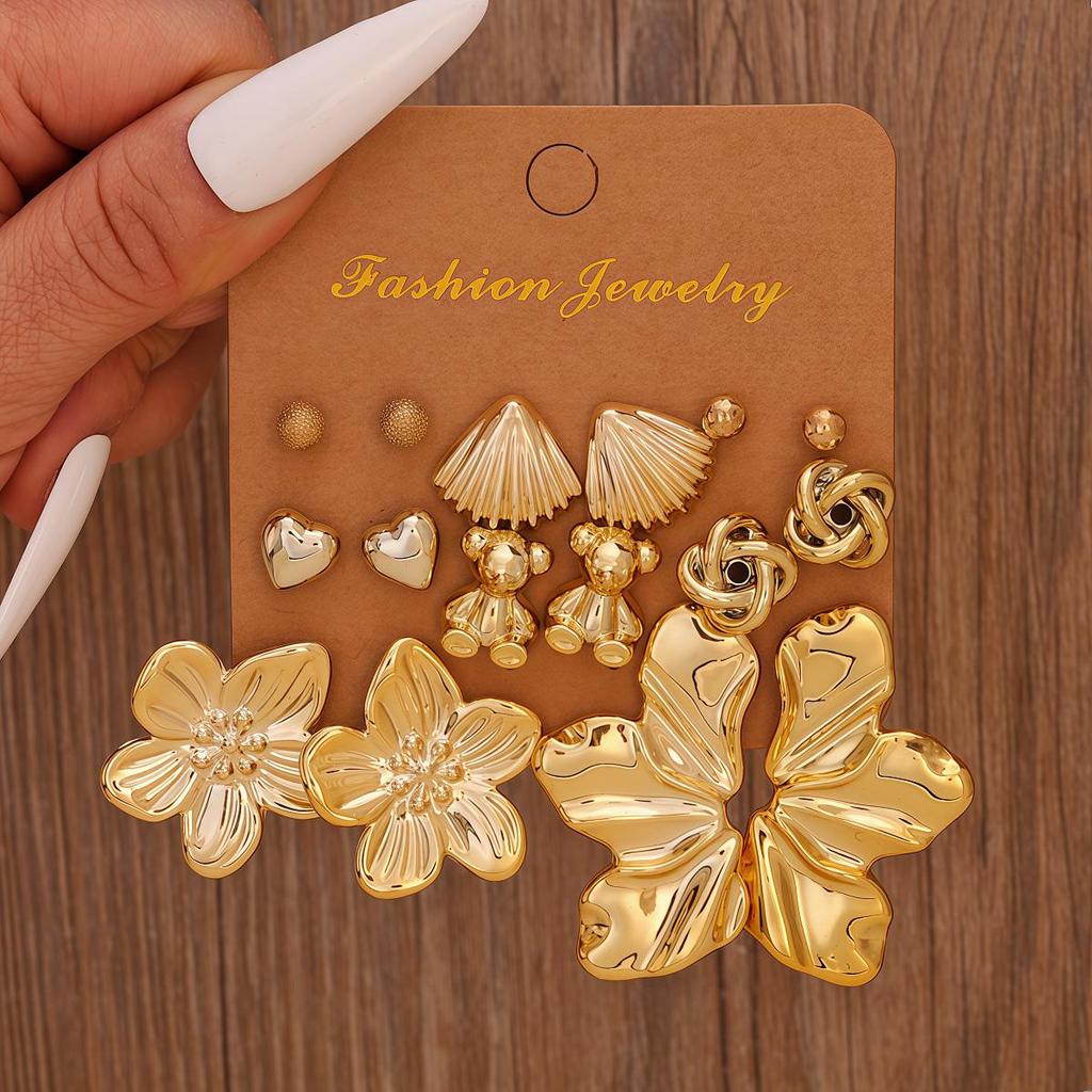 European-American Cross-border C-shaped Teardrop Flower Earrings: Chic, Creative, & Versatile Women's Jewelry Set