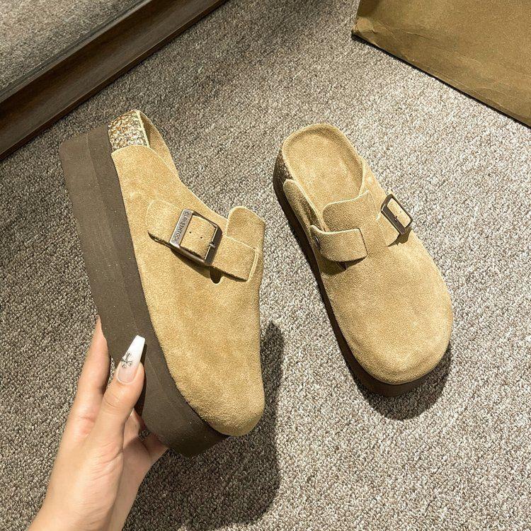 Muffin shoes cork tide inner height increase women's wear half drag fashion Birkenstocks thick-soled Birkenstocks head