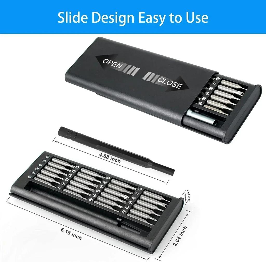 25-in-1 Magnetic Screwdriver Set - Precision Repair Kit for Phone, Computer & Electronics - 24 Detachable Steel Bits
