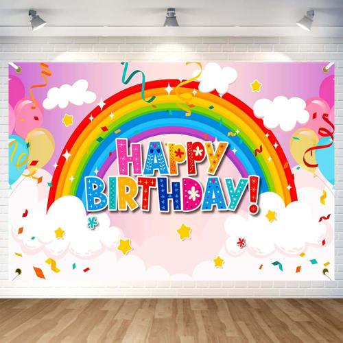 Rainbow Birthday Tapestry, Birthday Decoration Tapestry, Stylish Rainbow Birthday Wall Hanging Photo Backdrop, Rainbow Happy Birthday Party Photo Post