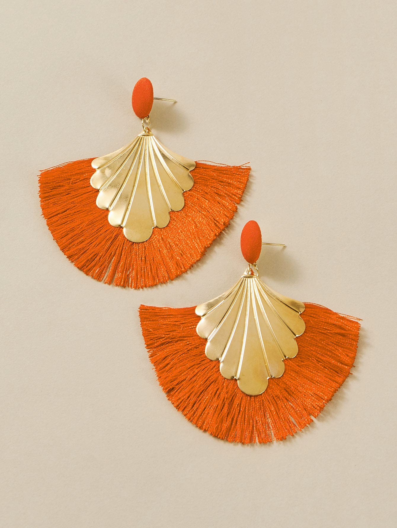 

1pair Fan Shaped Fringe Drop Earrings помаранчевий