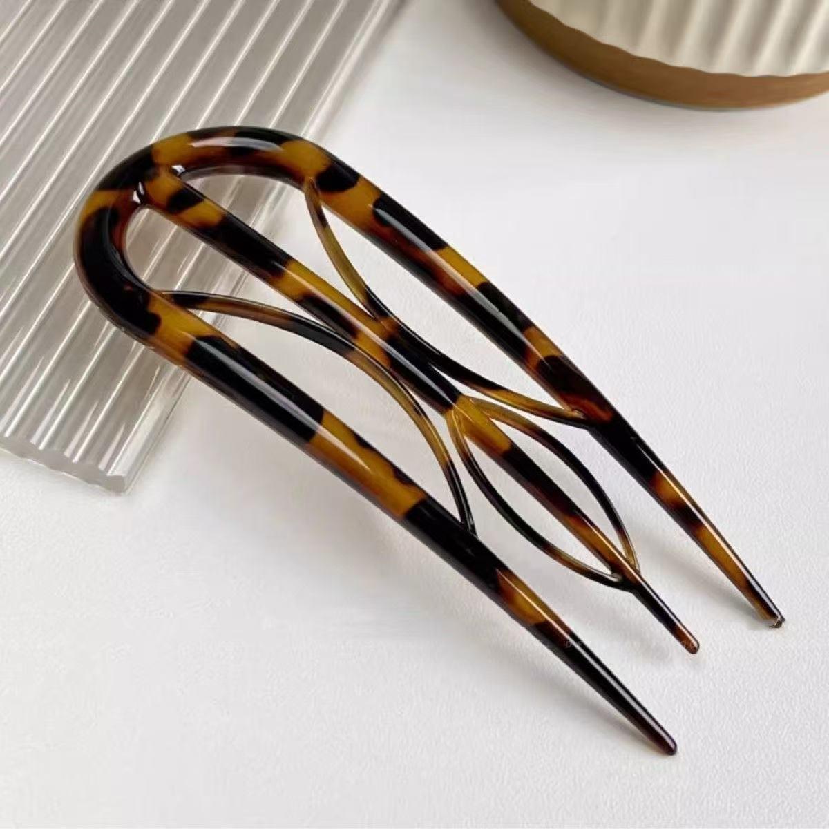 Elegant U-Shaped Ancient Style Hairpin for Updos жёлтый/леопардовый