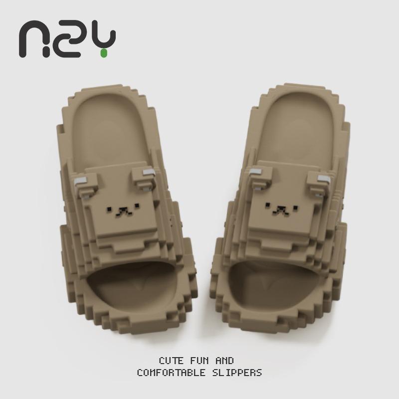 Building Block Pixel Bear Slippers Women's Summer New Thick Bottom Non-slip Bath Cartoon Cool Slippers Men