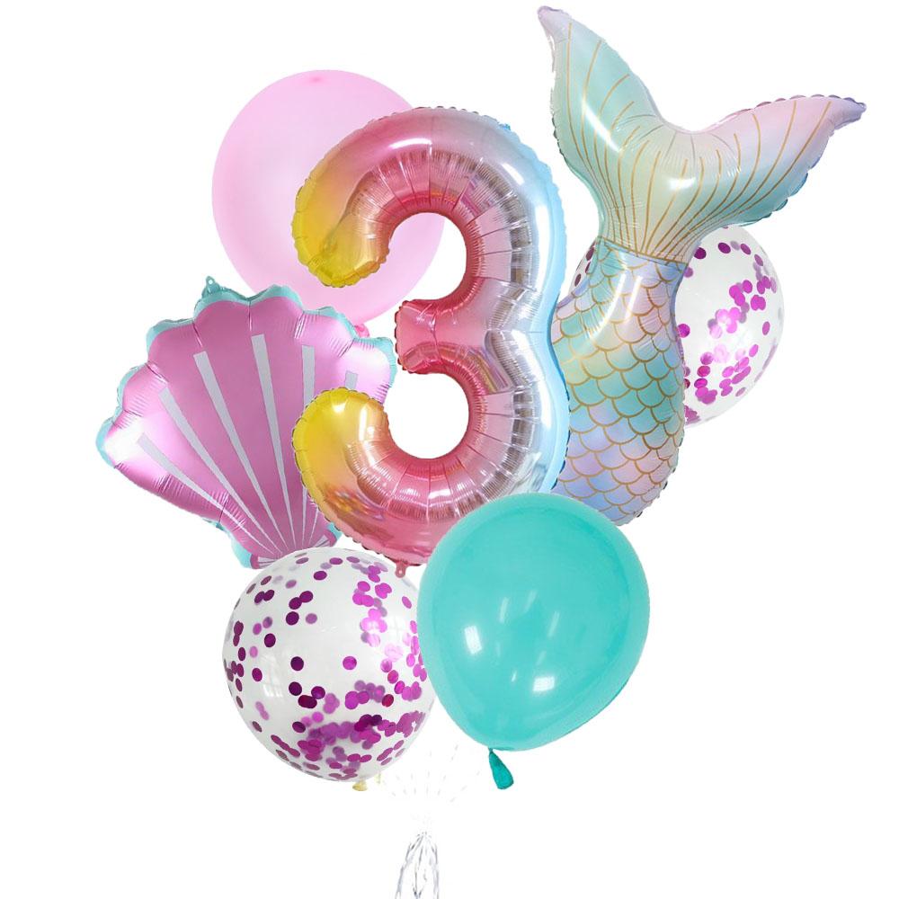 

9 шт./набор 32-дюймовые шары с цифрами русалки фольгированные шары гелиевые украшения для вечеринки в честь дня рождения детей латексные шары as the picture