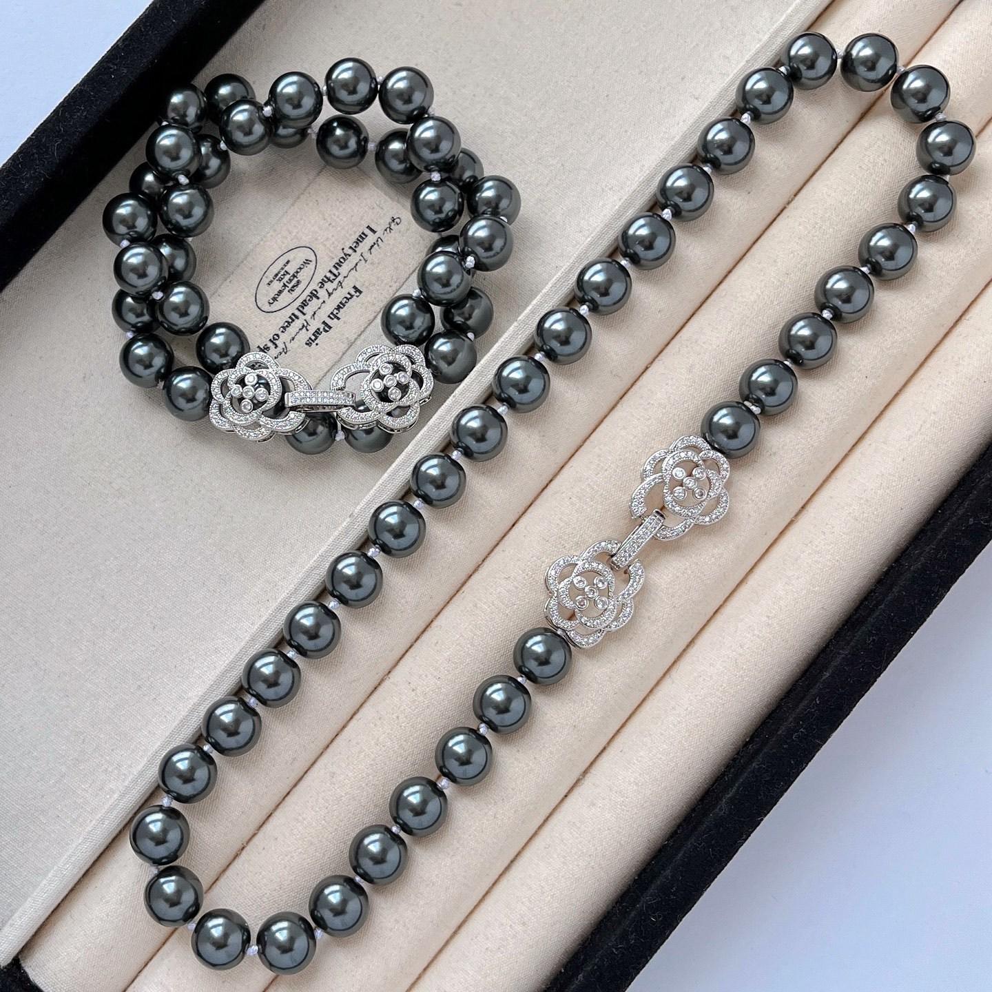 

12Mm High Quality High Gloss Dark Night Black Artificial Crystal Pearl Necklace Collarbone Chain
