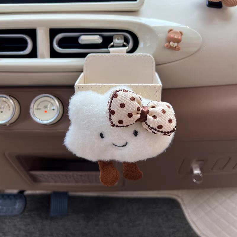 Cute Cartoon Bow Cloud Car Storage Bag Air Vent Hanging Leather Organizer Box Glasses Phone Holder Car Interior Accessories