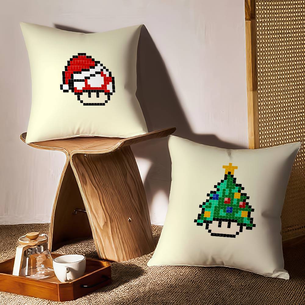 Mushroom Christmas Outfit Pillow Case Sofa and Living Room Decorative Cushion Covers Dust-proof and Mite-proof Invisible Zipper