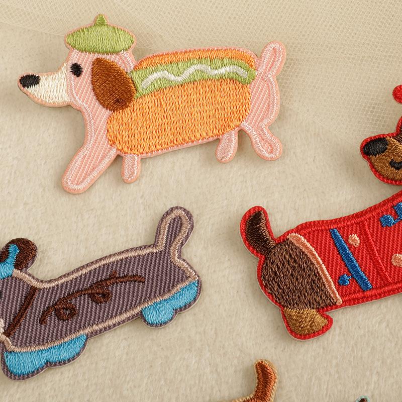 Embroidery Label Embroidery Sticker DIY Self-adhesive Patch Sticker Accessories Patch Cartoon Sausage Dog Original Cloth Sticker