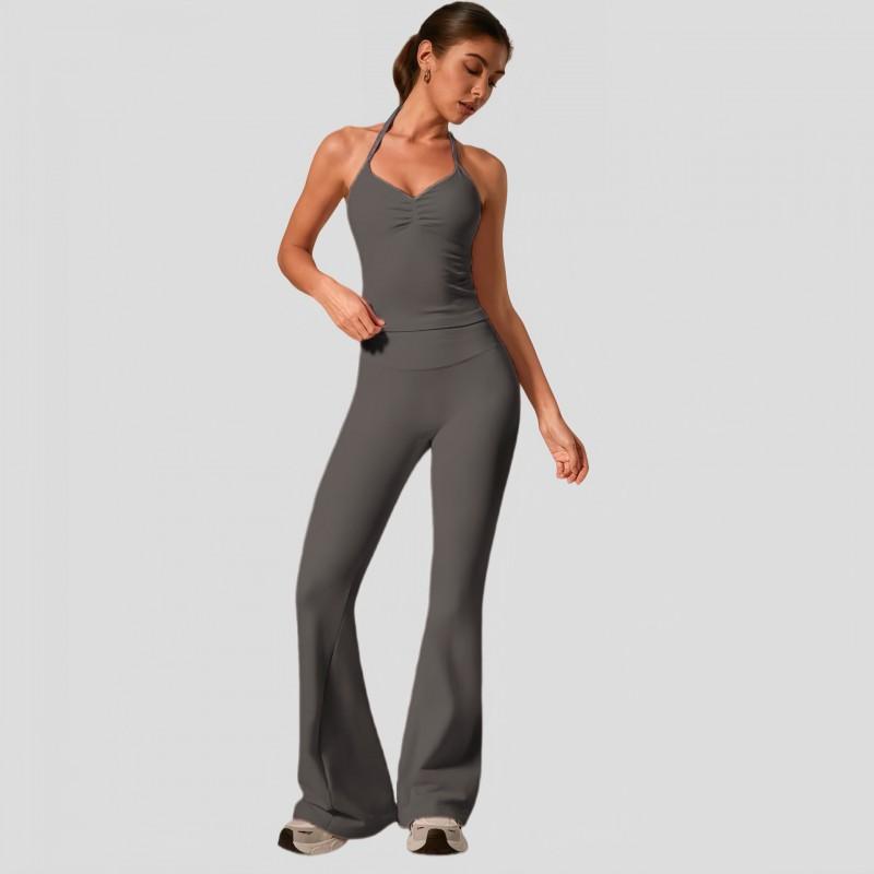 Womens High-Waisted Flared Leggings With Built-in Bra Top Set Yoga Activewear Gym Running Dance