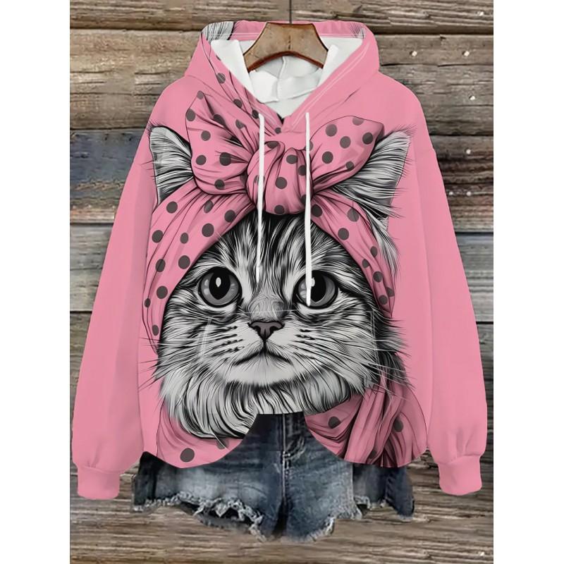 Womens Oversized Hooded Sweatshirt With Cartoon Animal Print Casual Streetwear Top Fall 2025
