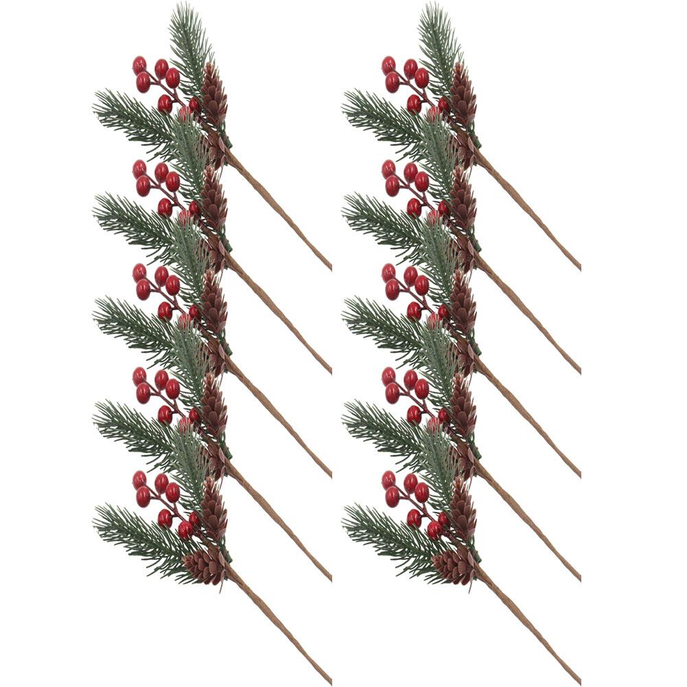 Festive Set of 10 Artificial Pine Branches with Berries and Cones Perfect for Winter Decor in Homes or Offices