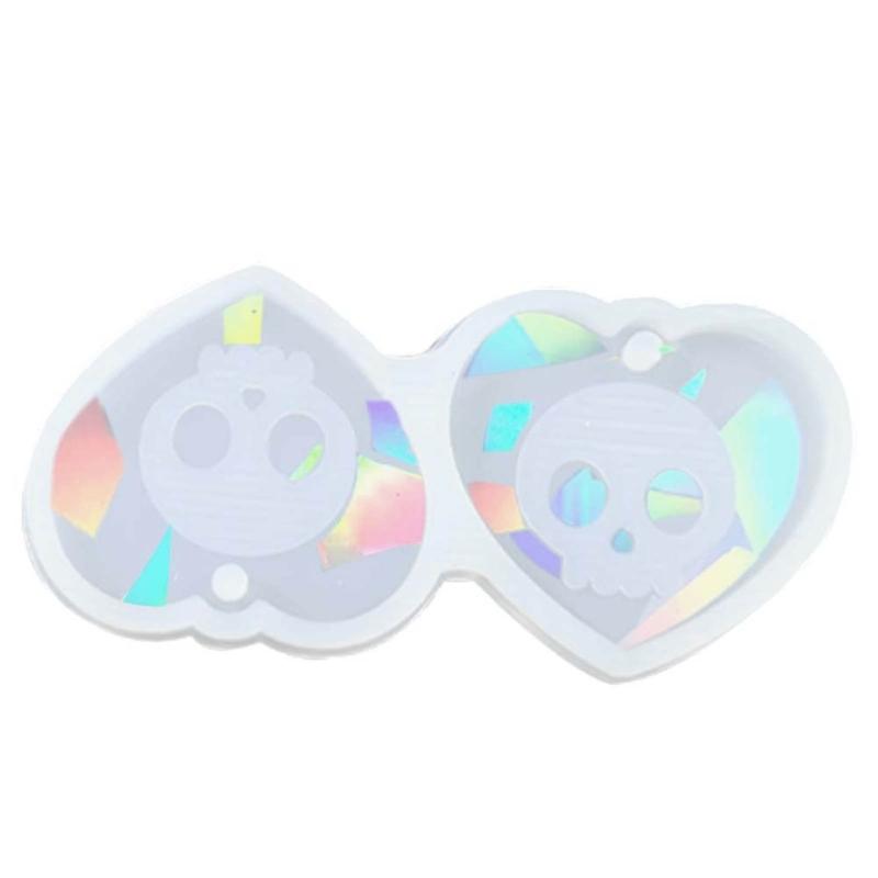 Silicone Mold for Earring Pendant Holographic Skull Heart Earring Resin Mold Skull Head Shape Earring Charm Epoxy Molds