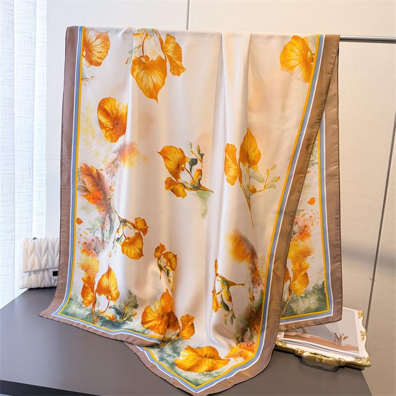 Korean Version Of Thin Printing Simulation Silk Brocade Sunscreen Butterfly Shadow Floral Silk Scarf Long Scarf Shawl Versatile Headscarf Scarf
