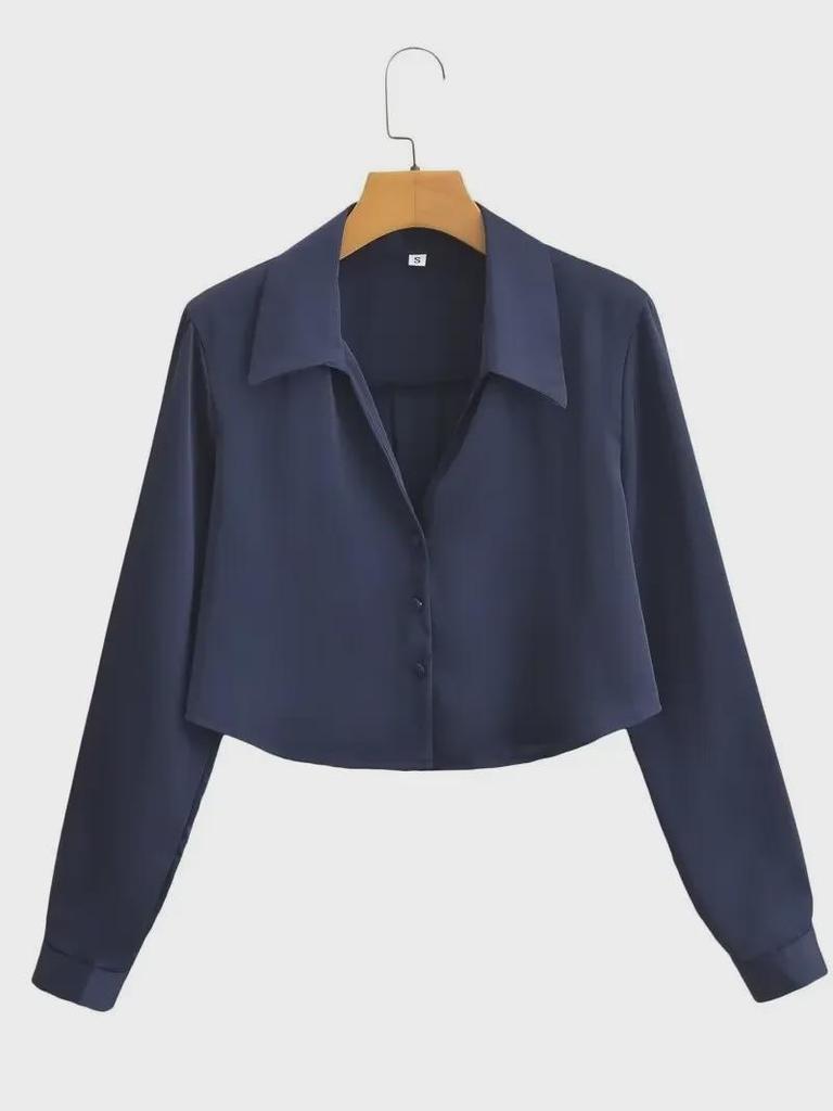 2025 Women's Summer Satin Silk Long-Sleeve Short Shirt - European & American Style