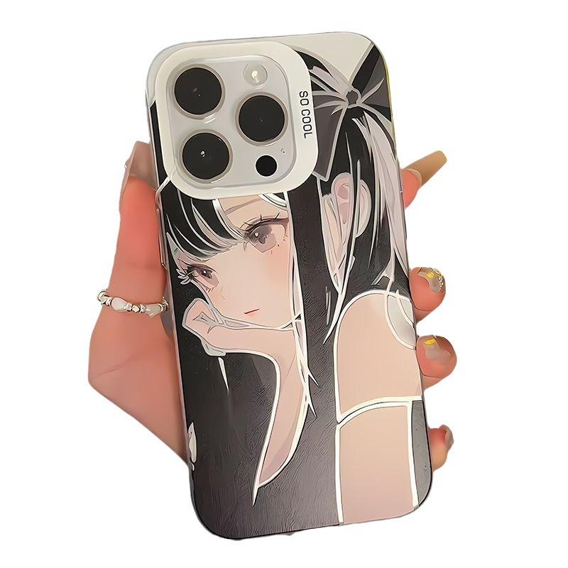 Schwarzhaarige Mädchen Handyhülle für Apple iPhone X-XS-XR-XS Max-11-12-13-14-15-7P-8P-14 Plus