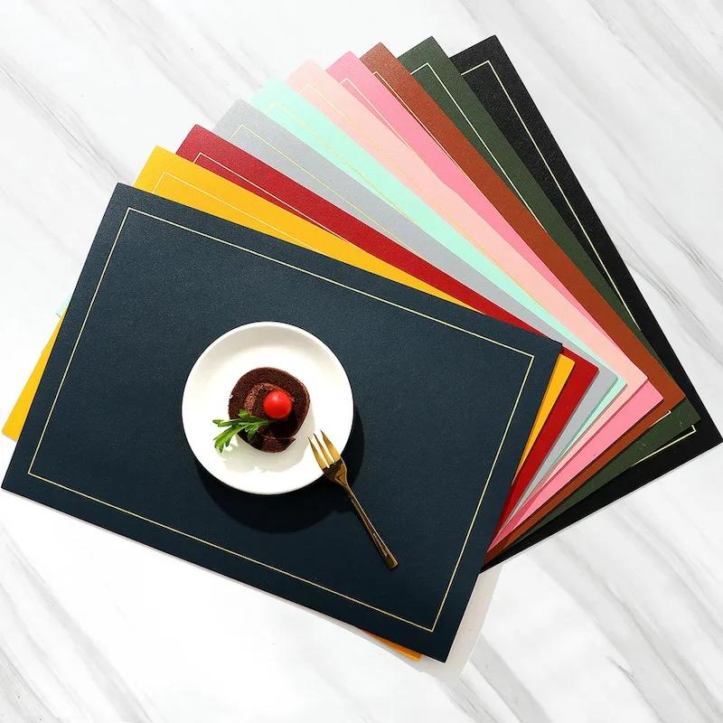 Northern INS PVC Leather Placemat Solid Color Square Heat-Resistant Waterproof Double-Layer Table Mats