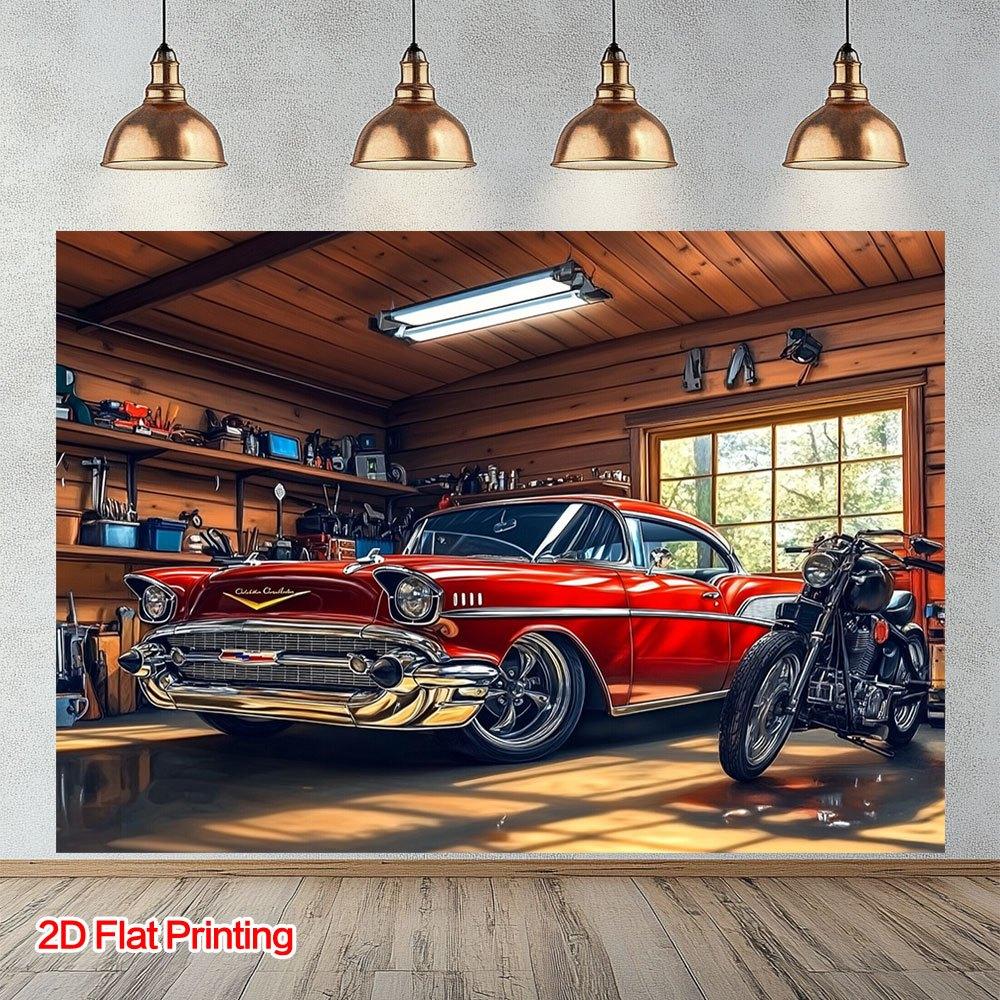One 2D Flat-print Vintage Car Photography Backdrop Fabric, Made of Polyester, Suitable for Home, Garden or Studio Use.
