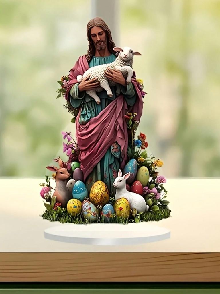 1pcs Bohemian style Easter Jesus and Lamb tabletop decoration, perfect for office desks, cafes, and bedrooms