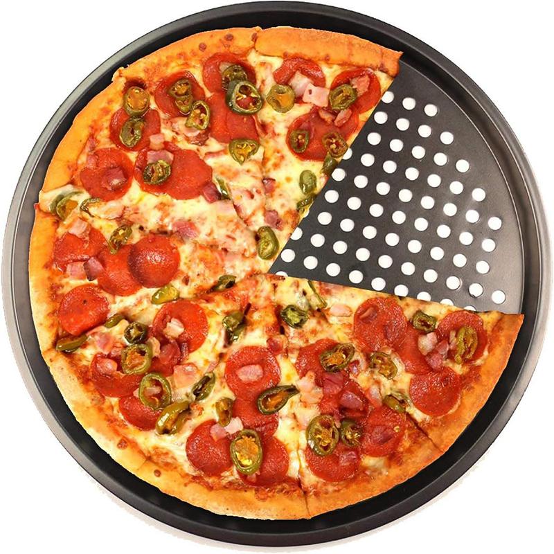 Bakeware Baking Tool Carbon Steel Non-Stick Pizza Baking Pan Mesh Tray Plate Round Deep Dish Pizza Pan Tray Mould