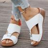 Summer New Wedge Heel Belt Buckle Solid Color Round Head One-word Women's Large Size Cool Slippers