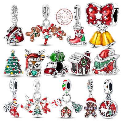 Christmas Charm Bead Pendant Copper Christmas Elk Santa Snowman Claus Charm Fit Original Bracelet Women Diy Jewelry