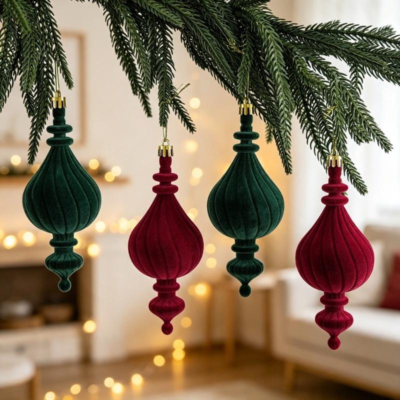 Ribbed Christmas Tree Trim with Elongated Shape and Textured Finish for Indoor Display, Wreath Styling and Tree Placement