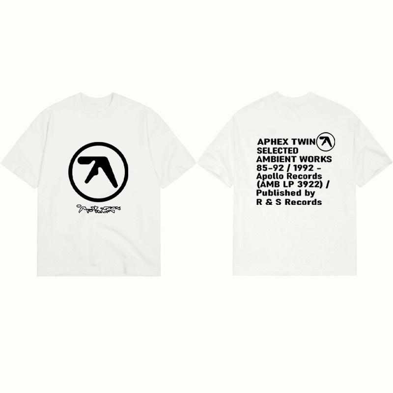 Men T-Shirt Aphex Black Print Cotton Graphic Oversized Korean Fashion Short Sleeve Tops Tees Y2k Streetwear Clothing