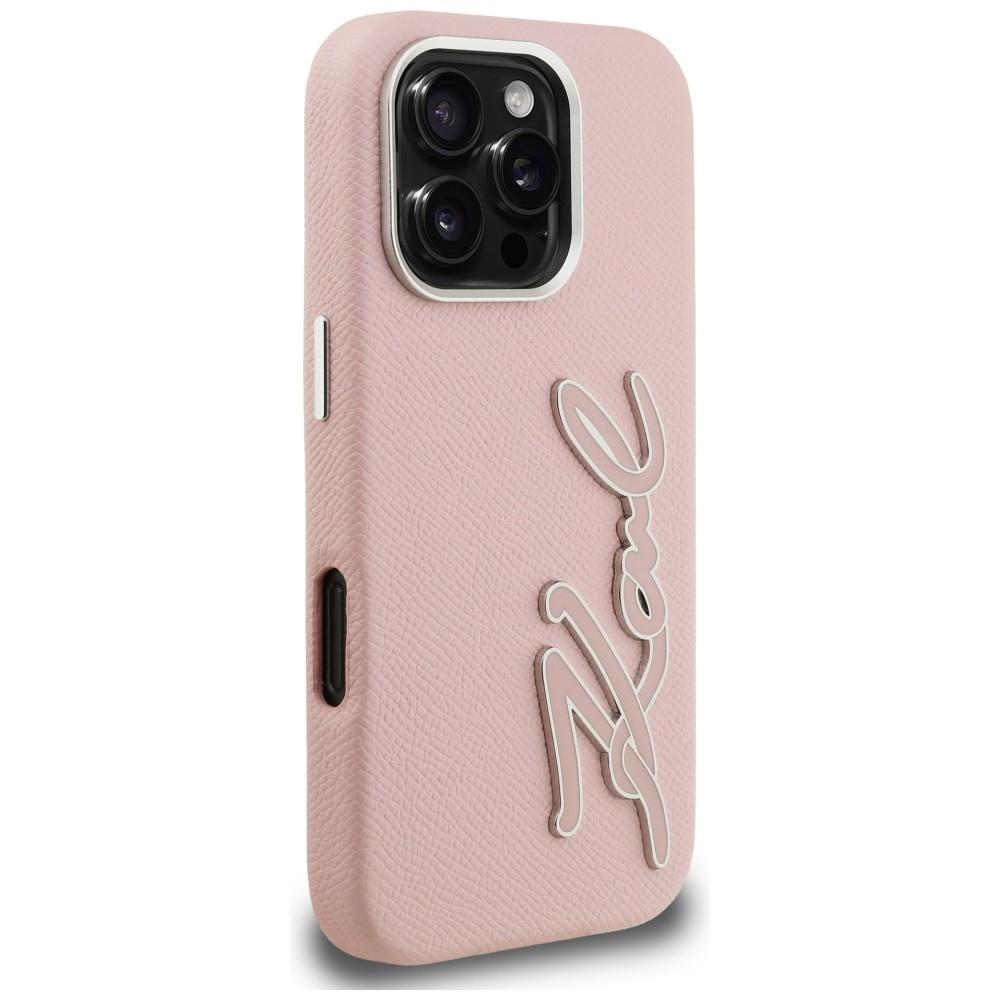 Karl Lagerfeld FW Grained Signature Logo Case for iPhone 16 Pro Max Pink