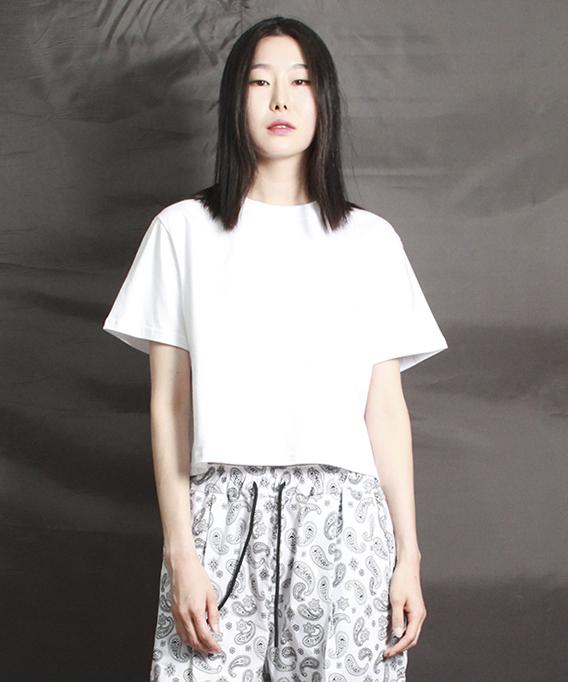 Deumakeu Loose Fit Plain Cropped Short Sleeve T-Shirt White