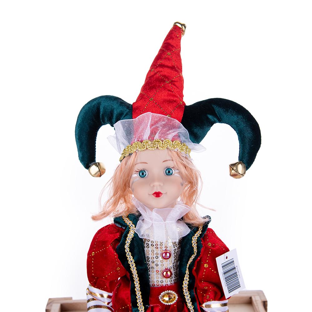 Rot-Grün-Gold Retro Hofnarren sitzende Weihnachtsfigur