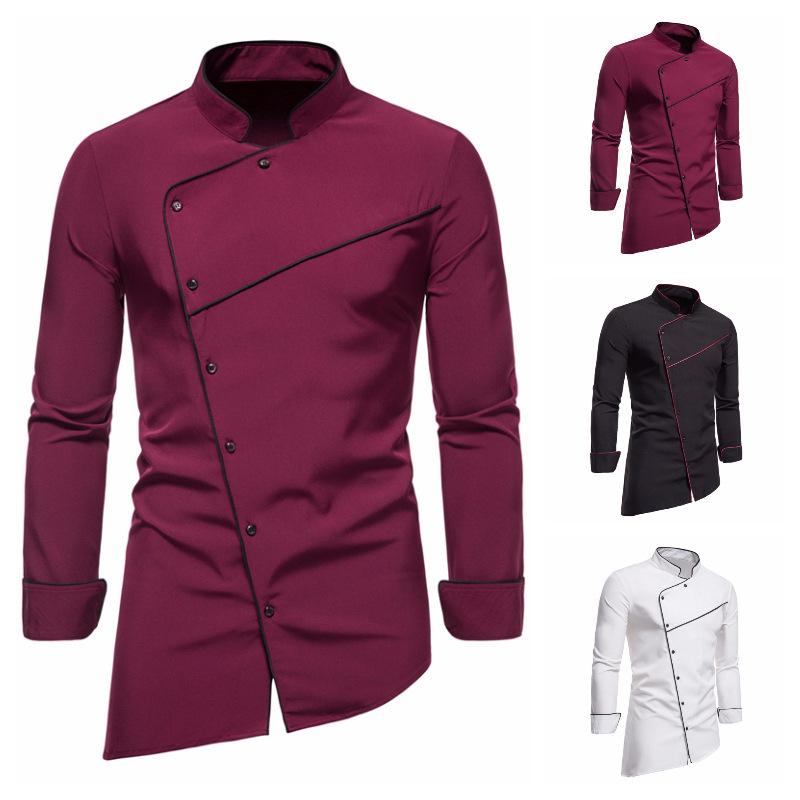 Men's European Style Long Sleeve Solid Color Stand Collar Dress Shirt, Plus Size.