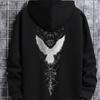 Plus Size Street Men's Hip Hop Retro Spell Crow Totem Print Hooded Sweatshirt