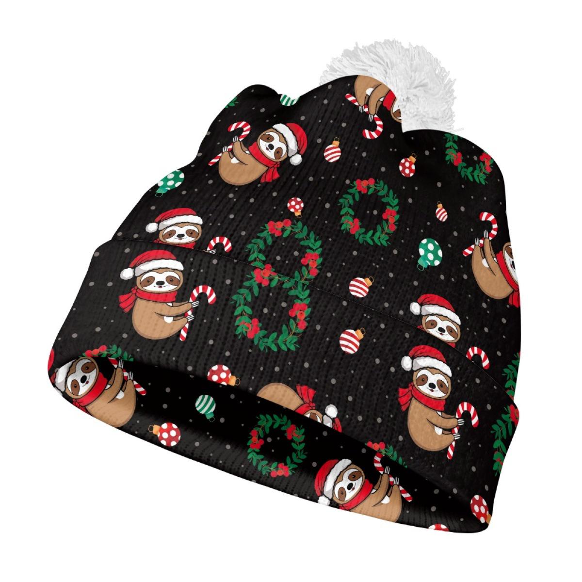 Рождественская вязаная шапка с помпоном - Унисекс Зимняя Новогодняя Красная Шапка One Size