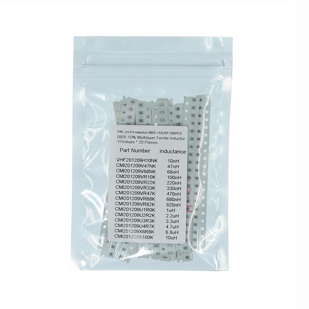 15 typů x 20 kusů, Celkem 300 kusů 0805 10% Vícevrstvá čipová feritová tlumivka, Sada 10nH 47nH 68nH 100nH 220nH 330nH 470nH 680nH 820nH 1uH 2.2uH