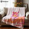 Minimal Pink Pastel Tiger Soft Flannel Blanket Breathable Warm Throw for Office Car Sofa Kids Room Birthday Xmas Gift