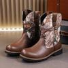 Men's Large Leather High-Top Boots - Autumn/Winter Fashion, Trendy Western Cowboy, Thick Sole, Non-Slip Knight Design