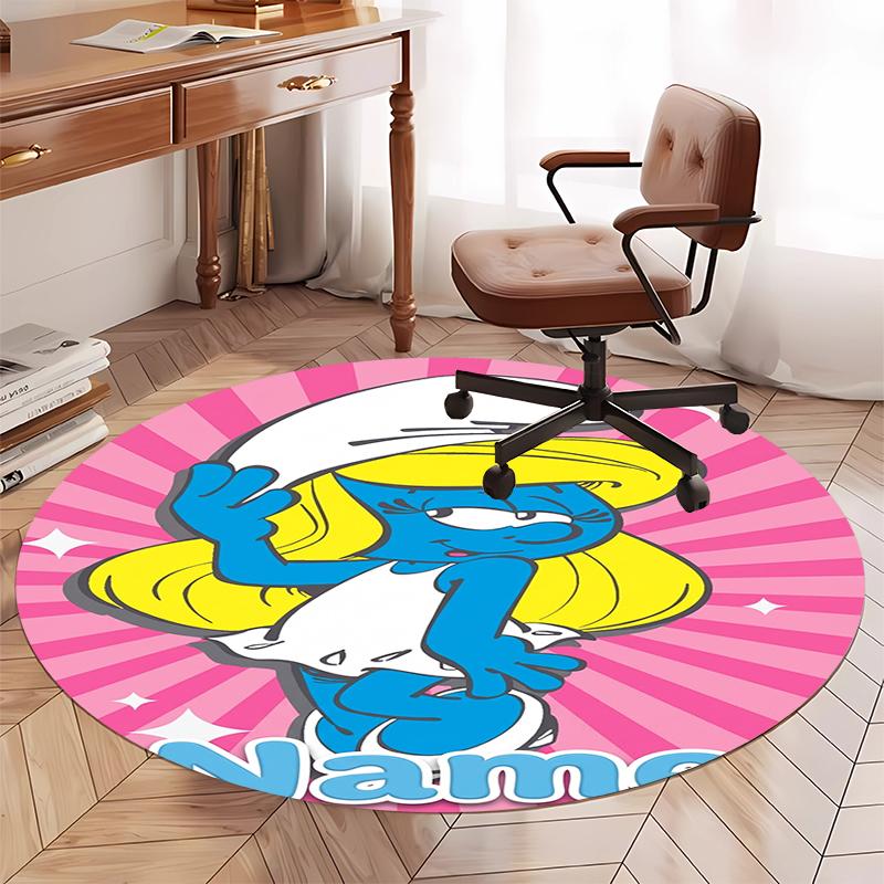 Custom Name The Smurfs Printed Round Rug Carpet Chair Rug Area Rug Entryway Doormats,for Office Chair Living Room Bedroom Kitchen Room.
