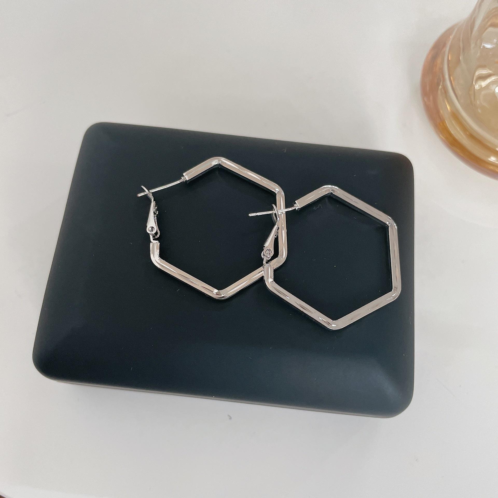 

Универсальные геометрические серьги: Японско-корейские модные серьги-кольца для женщин - C056 серебряный