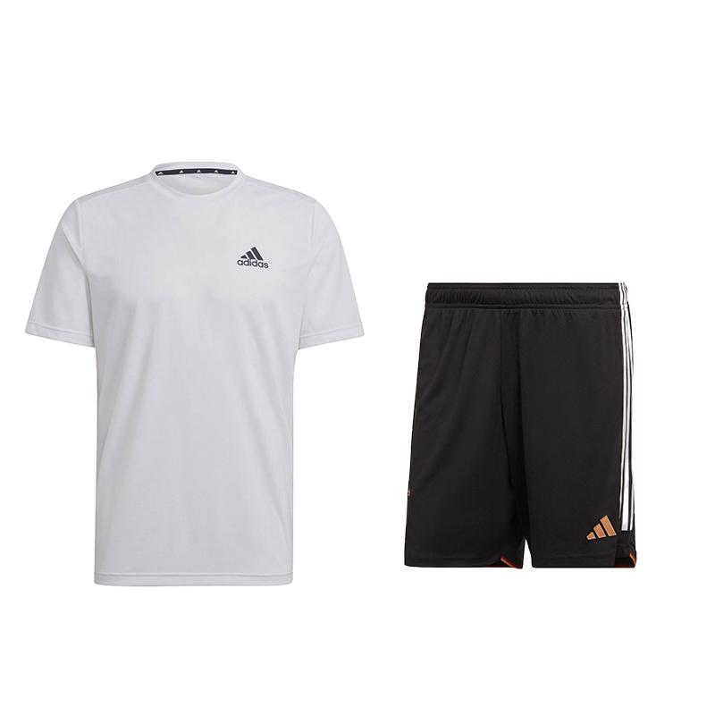 

Adidas однотонный винтажный круглый вырез с коротким рукавом удобный простой повседневный спортивный костюм унисекс комплекты GM5509+HJ9605 XL