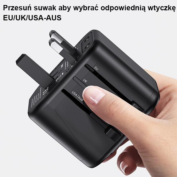 Usams Adapter Siec. 2Xusb T55 12W4W1 Us/Au/Eu/Uk Czarny/Black Cc173Tc01 (Us-Cc173) Univesal Travel Charger