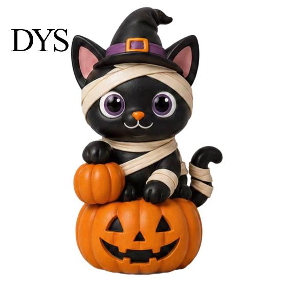 Wooden Cat Figurine Vintage Halloween Figurine, Rustic Witch Zombie Owl Frog Tabletop Small Wood Ornament Ornament, Farmhouse Tiered Tray Decoration