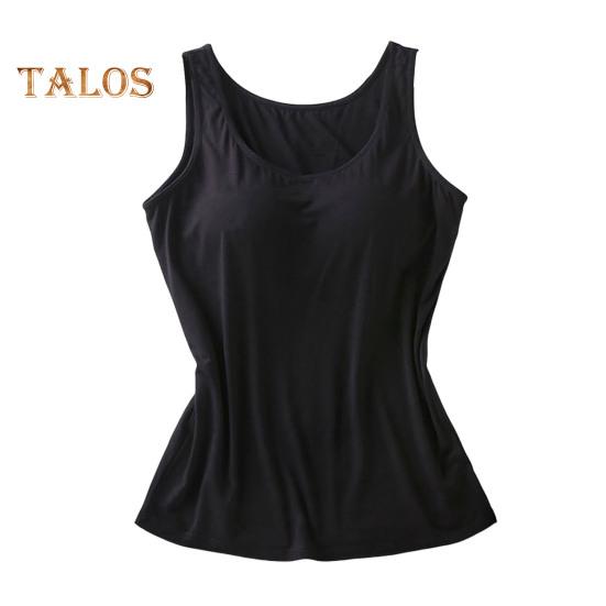 

Женская майка со встроенным бюстгальтером-полкой, повседневная майка с широкими бретелями, летняя базовая майка для занятий йогой с подкладкой S чёрный