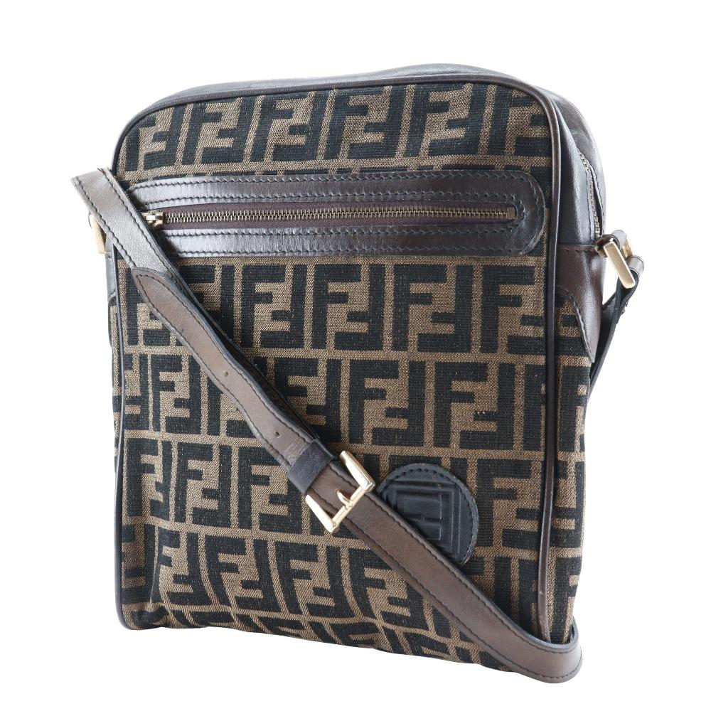 FENDI Zucca Shoulder Bag Brown canvas unisex Used