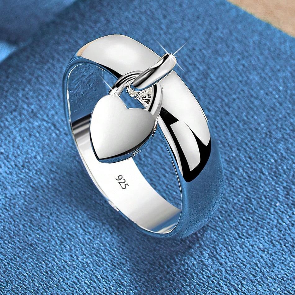 Simply & Classic Style, 925 Sterling Silvery Plated Ring with Heart Pendant Design for Ladies, Fashion Creative Accessory for Daily Wear & Vacation