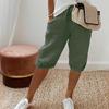 Pantaloncini in lino e cotone da donna Pantaloni al ginocchio stile vintage con tasche per donna Pantaloni in vita elastica traspirante Tinta unita Cinque pantaloni