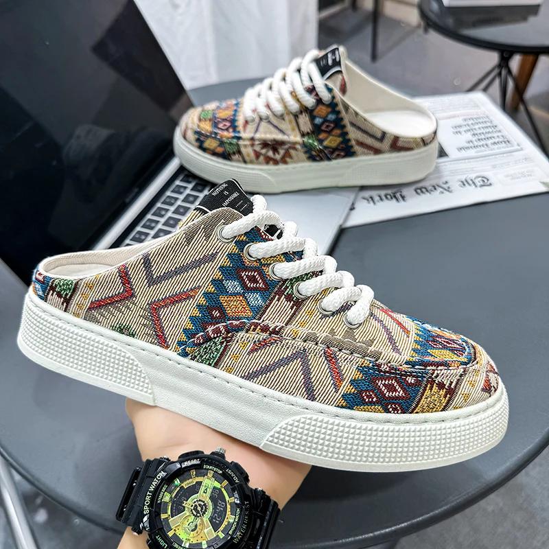 Fashion Summer Men Half Slippers Breathable Lightweight Man Casual Shoes Comfortable Walking Sneakers Non-slip Flats Lazy Shoes Zapatos