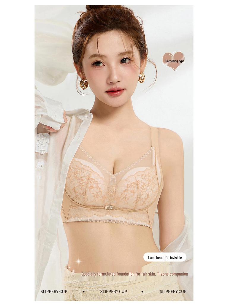 Lace Push-Up Wire-Free Bra for Small Busts - Adjustable, Skin-Friendly, Anti-Sagging Support