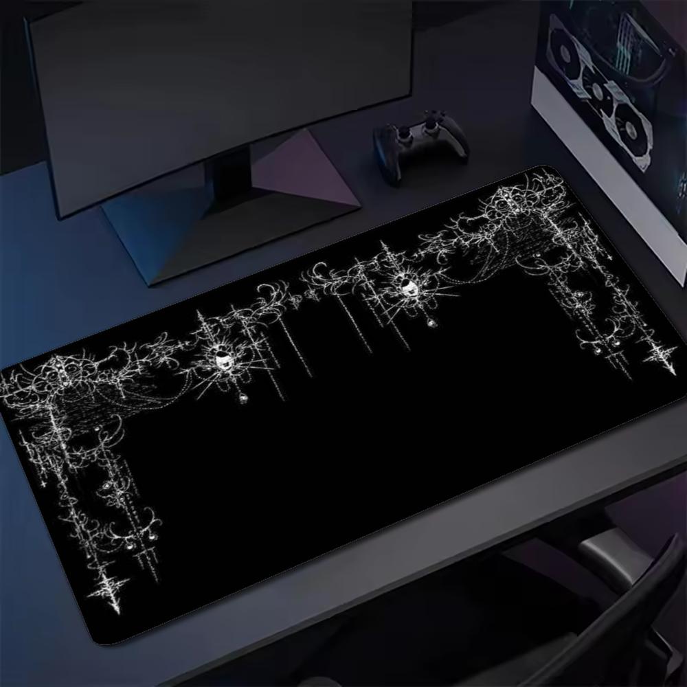 Gothic Dark Angel XXL Gaming Mouse Pad Black White Cross Sketch Deskmat Non-Slip Rubber Keyboard Mat Computer Gamer Mousepad