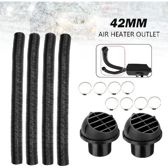 

42mm Diesel Parking Heater Kit, ZDHQLHJ 4PCS Diesel Heater Exhaust Pipe Ducting & 4PCS Car Heater Duct Warm Air Outlet Vent & 8PCS Clamps, For