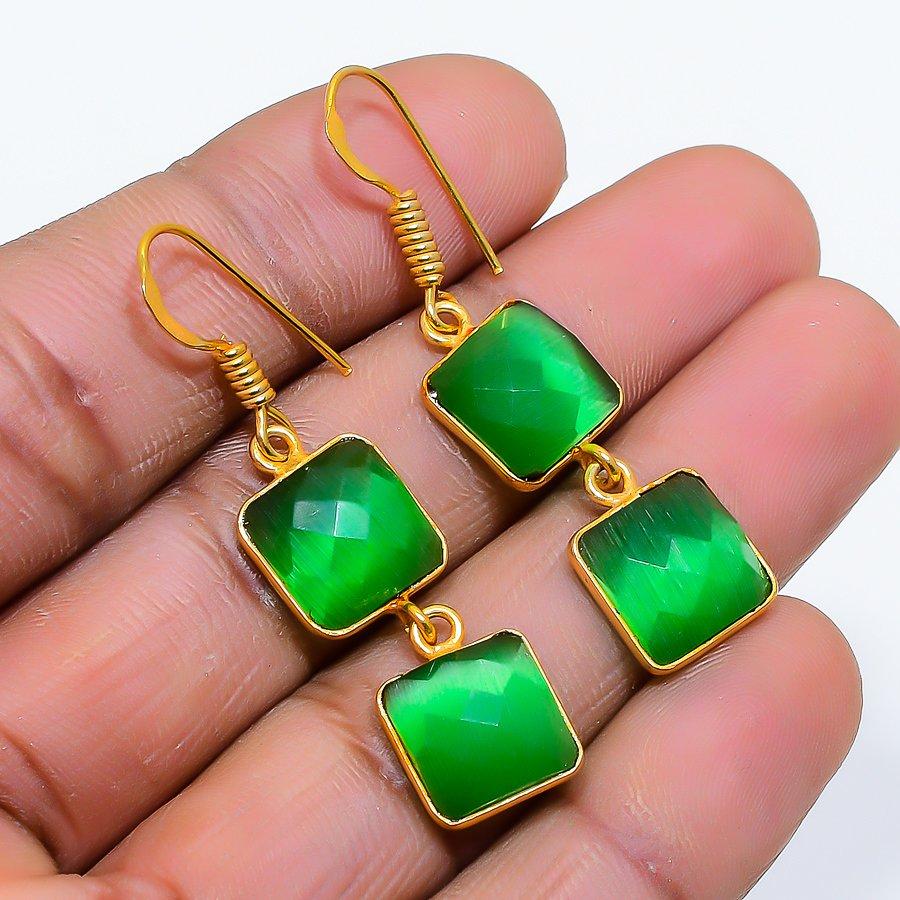 

Green Monalisa Gemstone Handmade 925 Sterling Silver Jewelry Earring 1.77 GK-4917